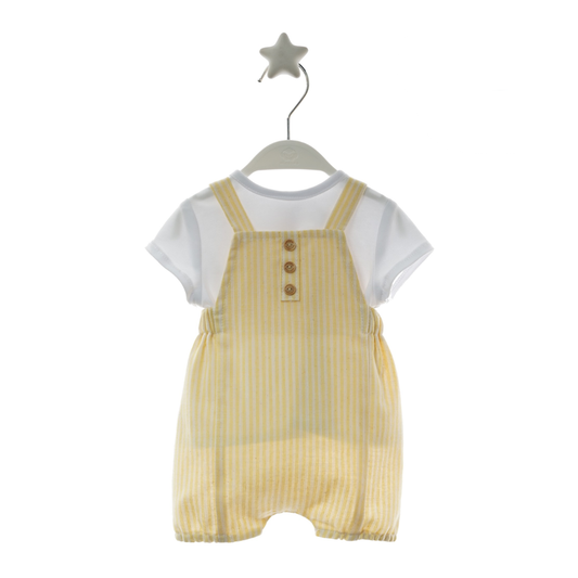 Jardineiras bebé Riscas Amarelas com T-shirt Branca - Micolino