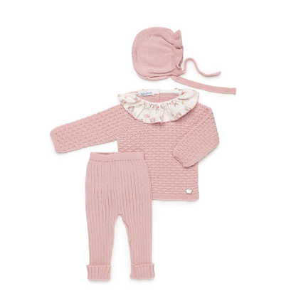 Conjunto de Malha Rosa para Bebé com Gola Estampada – Juliana