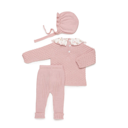 Conjunto de Malha Rosa para Bebé com Gola Estampada – Juliana