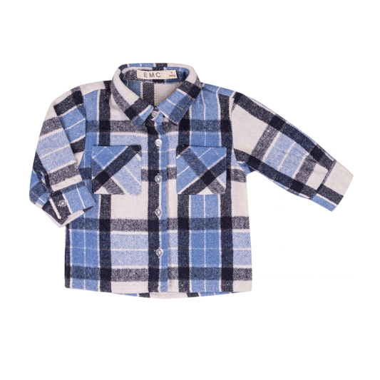Camisa Bebé Xadrez Azul e Branco- EMC
