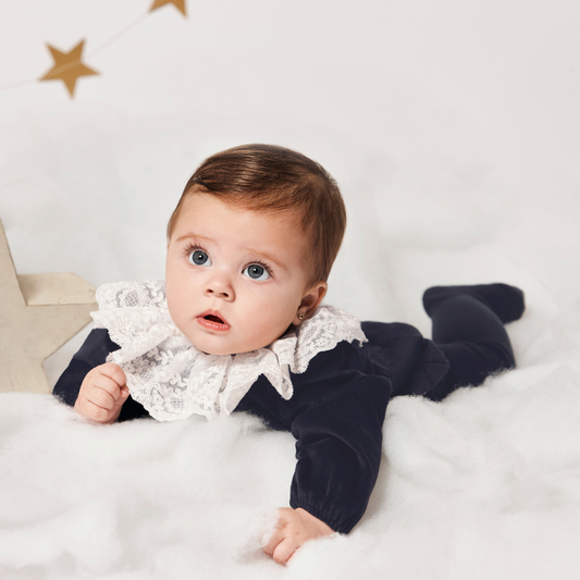 Fofo azul marinho em veludo com gola de renda - Juliana