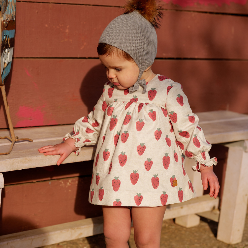 Vestido bebé morangos com gola removível - José Váron