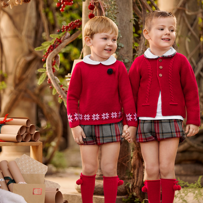 Conjunto de bebé camisola vermelha com estrelas de neve e calções xadrez - Juliana