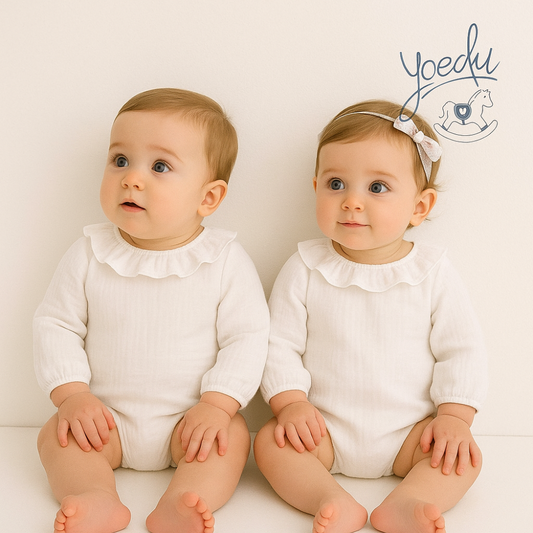 Fofo branco em algodão com gola para bebé - Yoedu