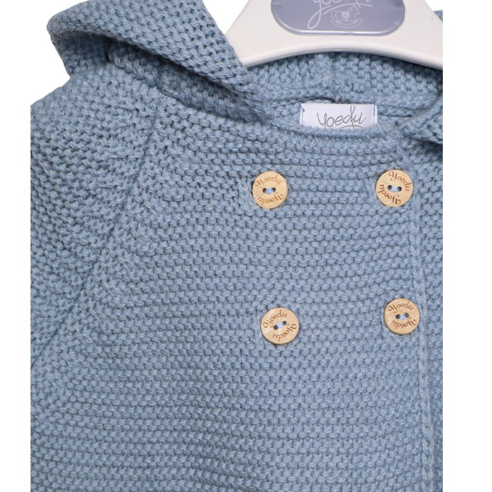 Casaco de malha com pompom azul - Yoedu