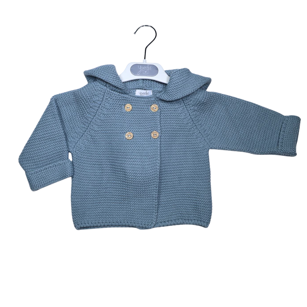 Casaco de malha com pompom azul - Yoedu