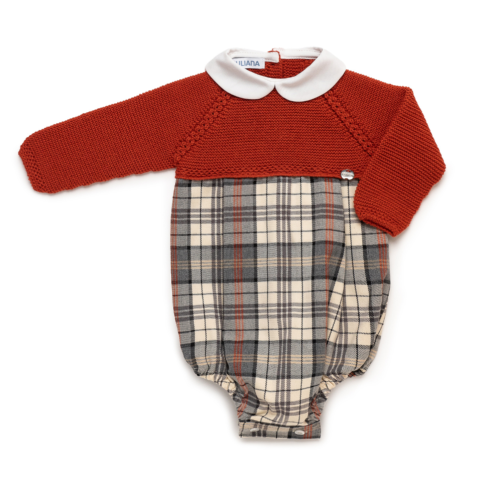Fofo bebé em xadrez com malha tijolo e gola branca - Juliana
