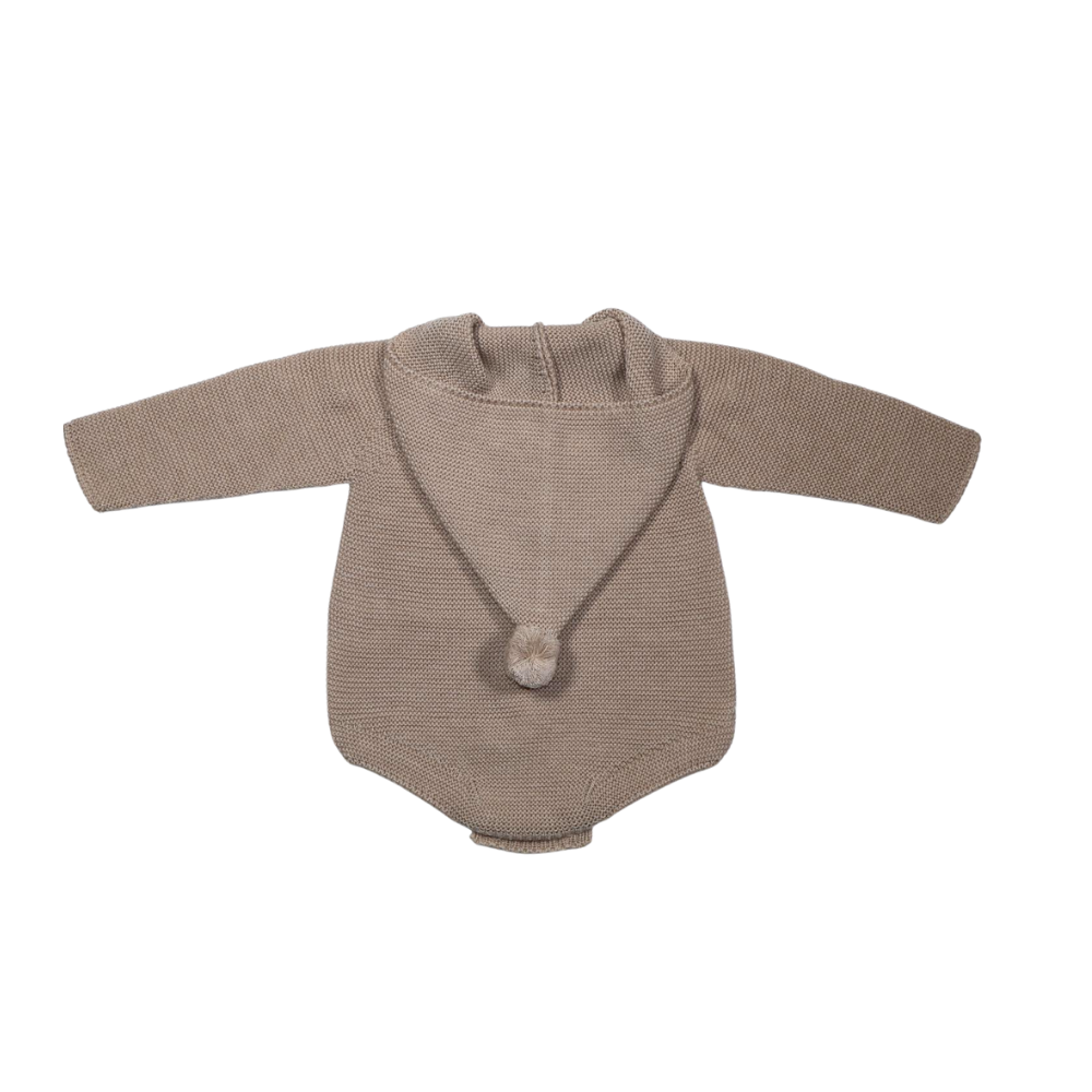 Fofo em malha com capuz e pompom bege- Sigar