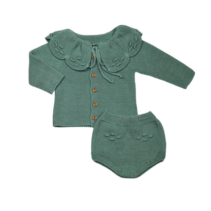 Conjunto em Malha Verde com Casaco de Gola e Tapa-Fraldas