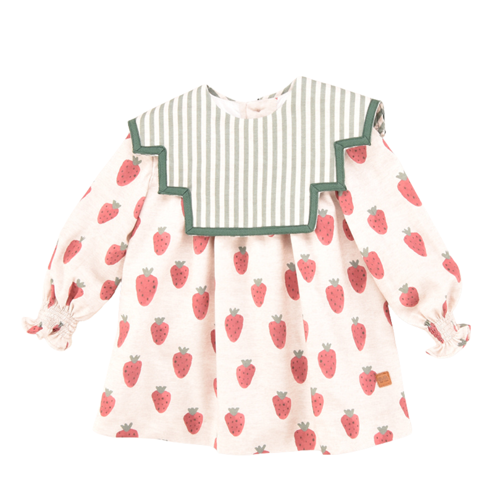 Vestido bebé morangos com gola removível - José Váron