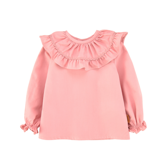 Blusa rosa com folho e manga comprida para menina - Cocote