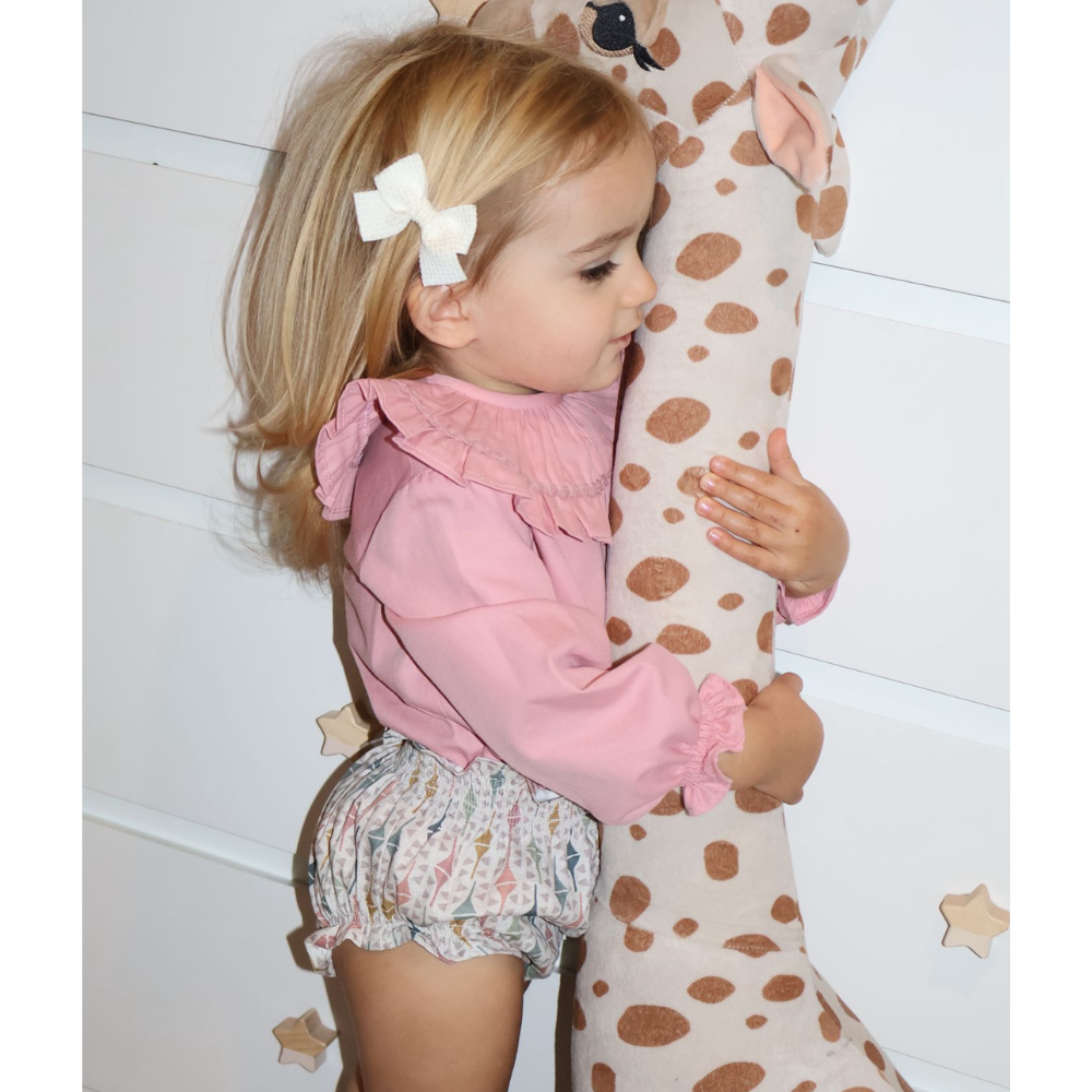 Blusa rosa com folho e manga comprida para menina - Cocote