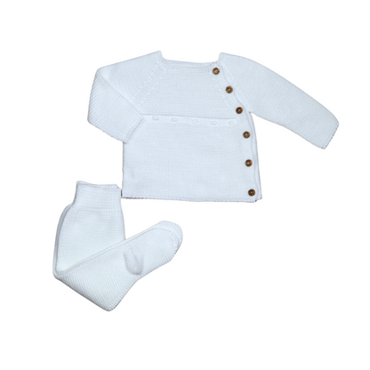 Conjunto bebé em malha branco com casaco de botões laterais - Sigar