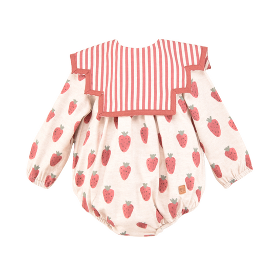 Fofo bebé morangos com gola removível riscas vermelhas - José Varón
