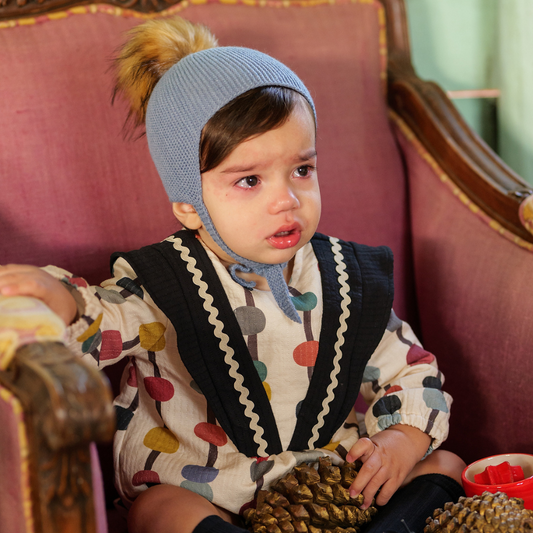 Vestido bebé estampado bolas com folhos pretos - José Varón