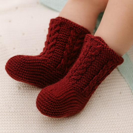 Botinhas de malha para bebé em bordô - Sigar