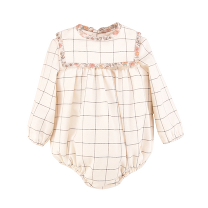 Fofo de bebé em algodão com gola quadrada e padrão quadriculado - Cocote