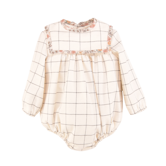Fofo de bebé em algodão com gola quadrada e padrão quadriculado - Cocote