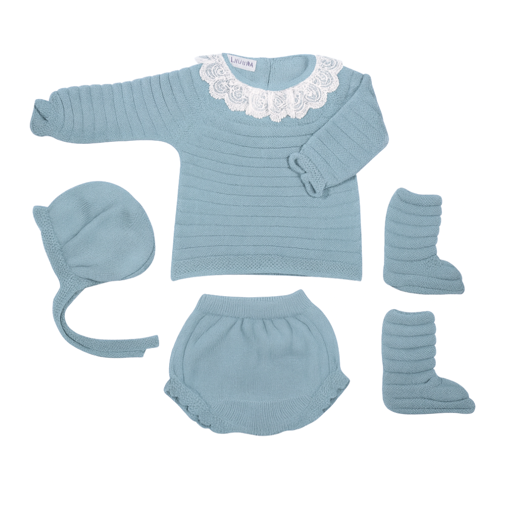 Conjunto de malha para bebé com gola em renda- Juliana