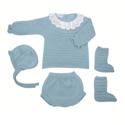 Conjunto de malha para bebé com gola em renda- Juliana