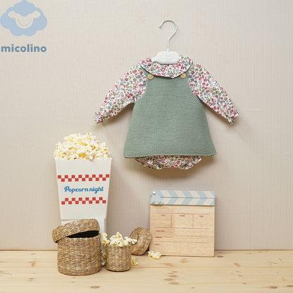 Conjunto bebé menina vestido em malha com camisa e tapa fraldas - Micolino