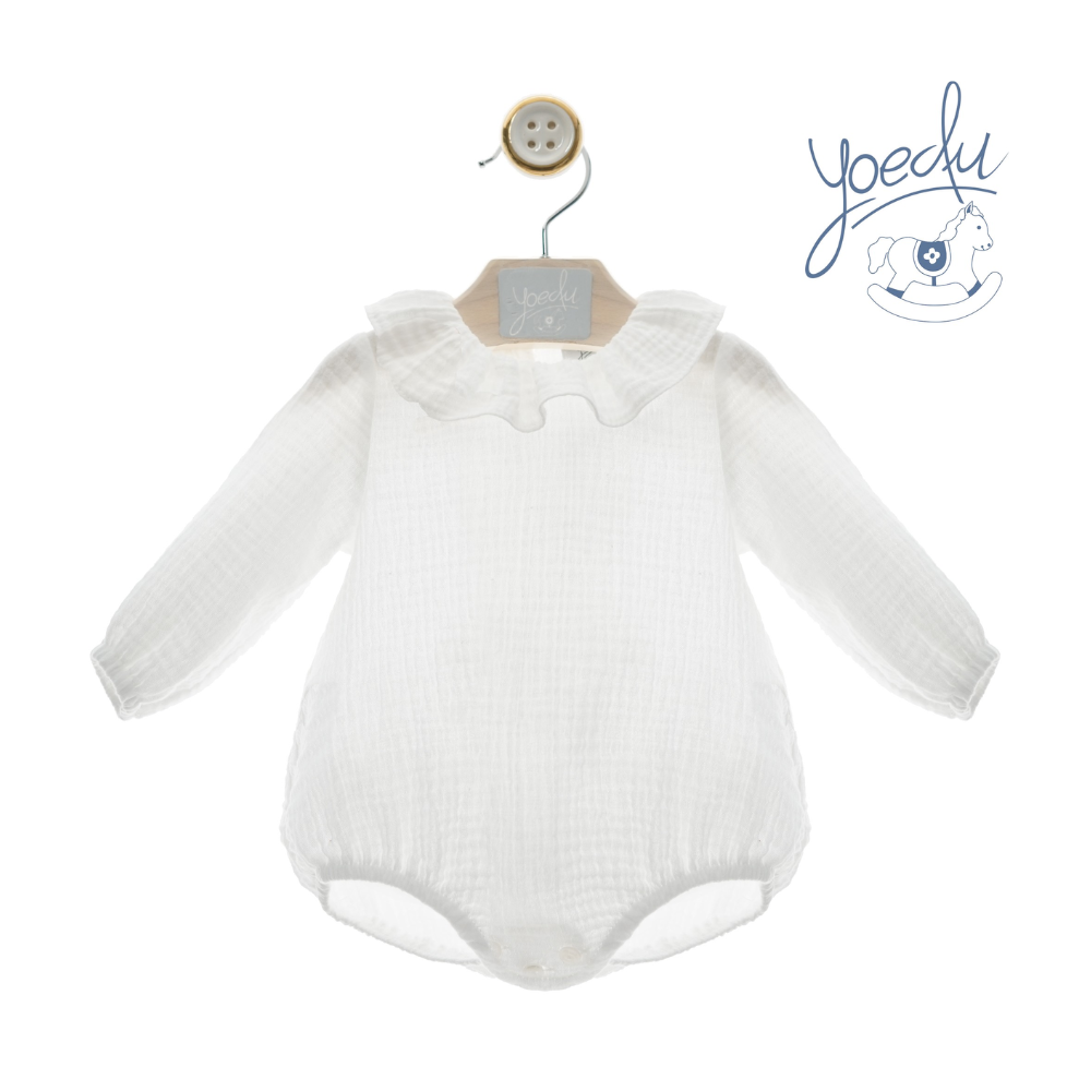 Fofo branco em algodão com gola para bebé - Yoedu