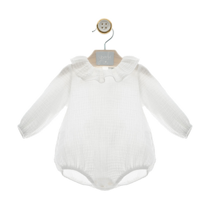 Fofo branco em algodão com gola para bebé - Yoedu