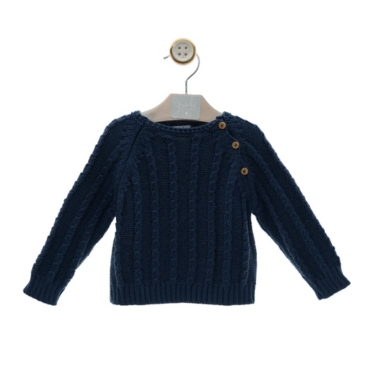 Camisola azul marinho em malha com botões para menino- - Yoedu