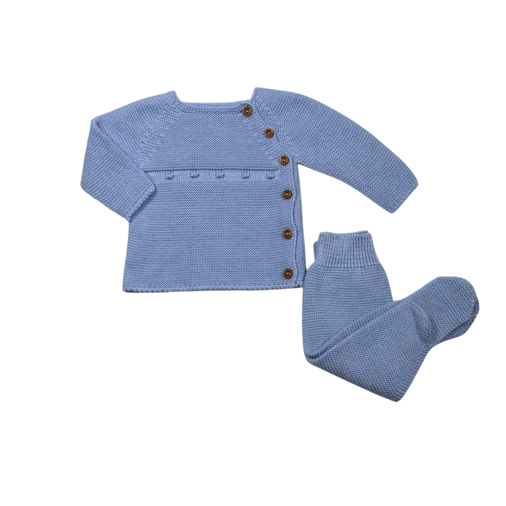 Conjunto bebé em malha azul com casaco de botões laterais - Sigar