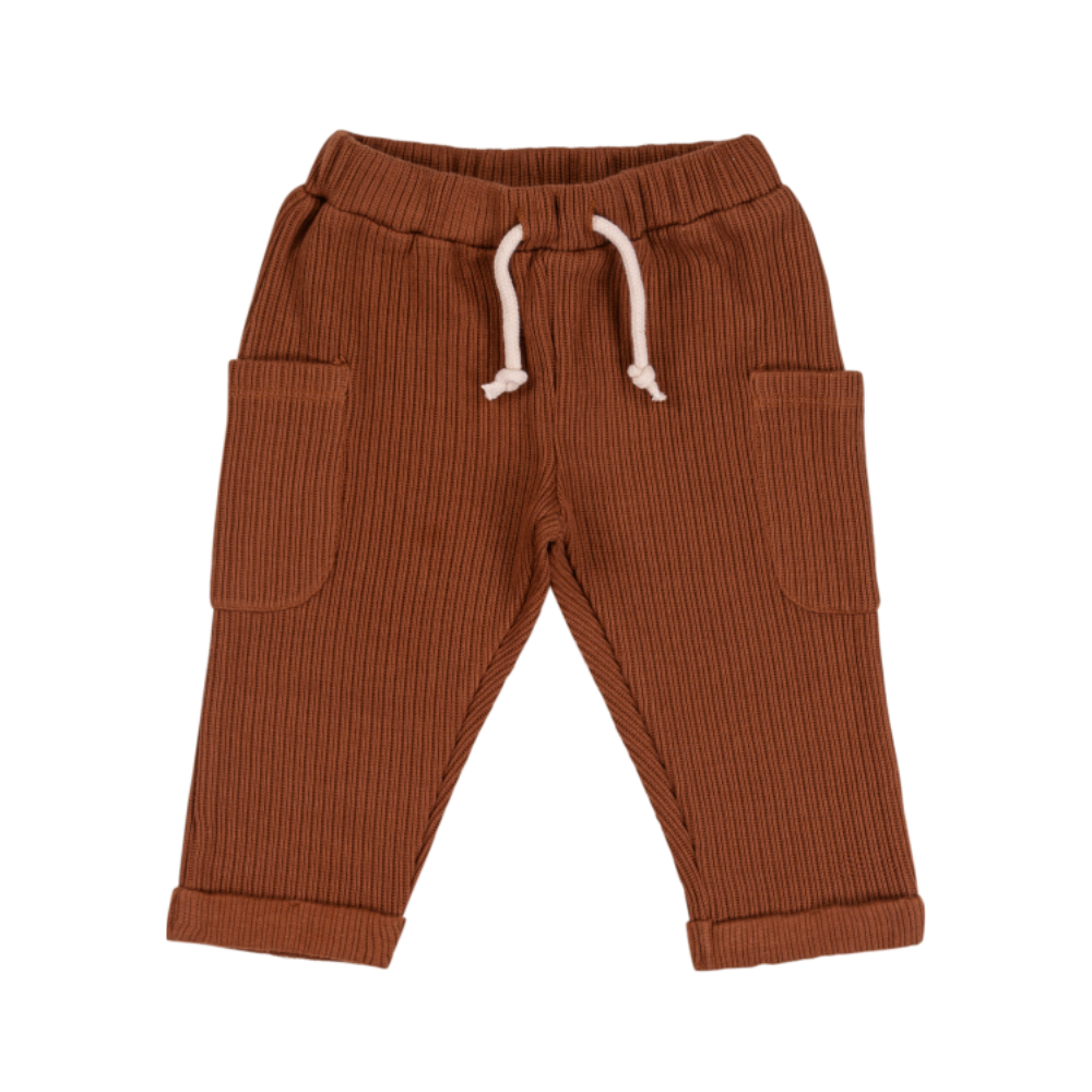 Calças de bebé em malha canelada castanhas - EMC