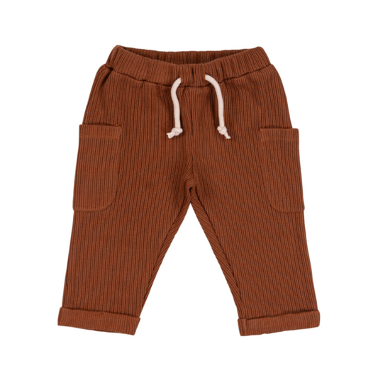 Calças de bebé em malha canelada castanhas - EMC