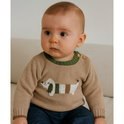 Camisola Malha Bege com Cão – EMC