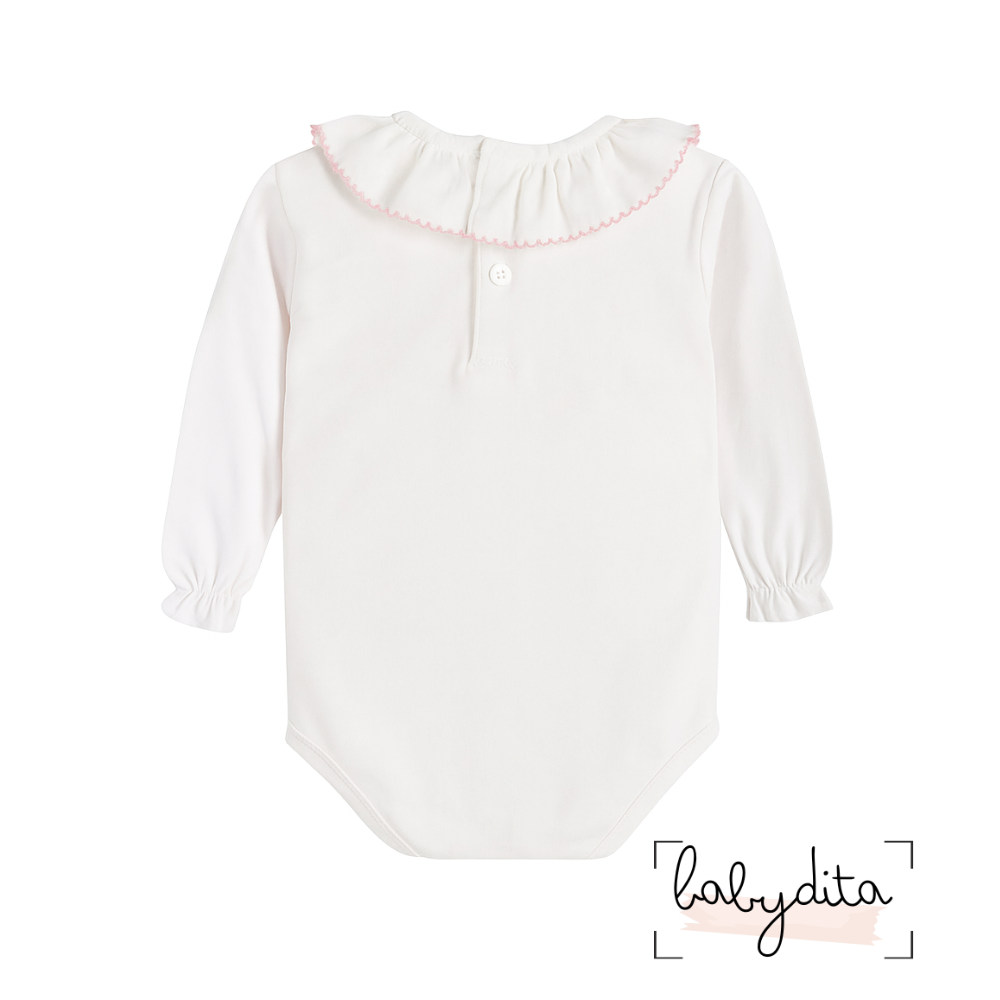 Body branco com gola folho rosa