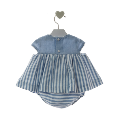 Vestido "Nagare" com laços e riscas azuis com tapa fraldas - Marta Y Paula