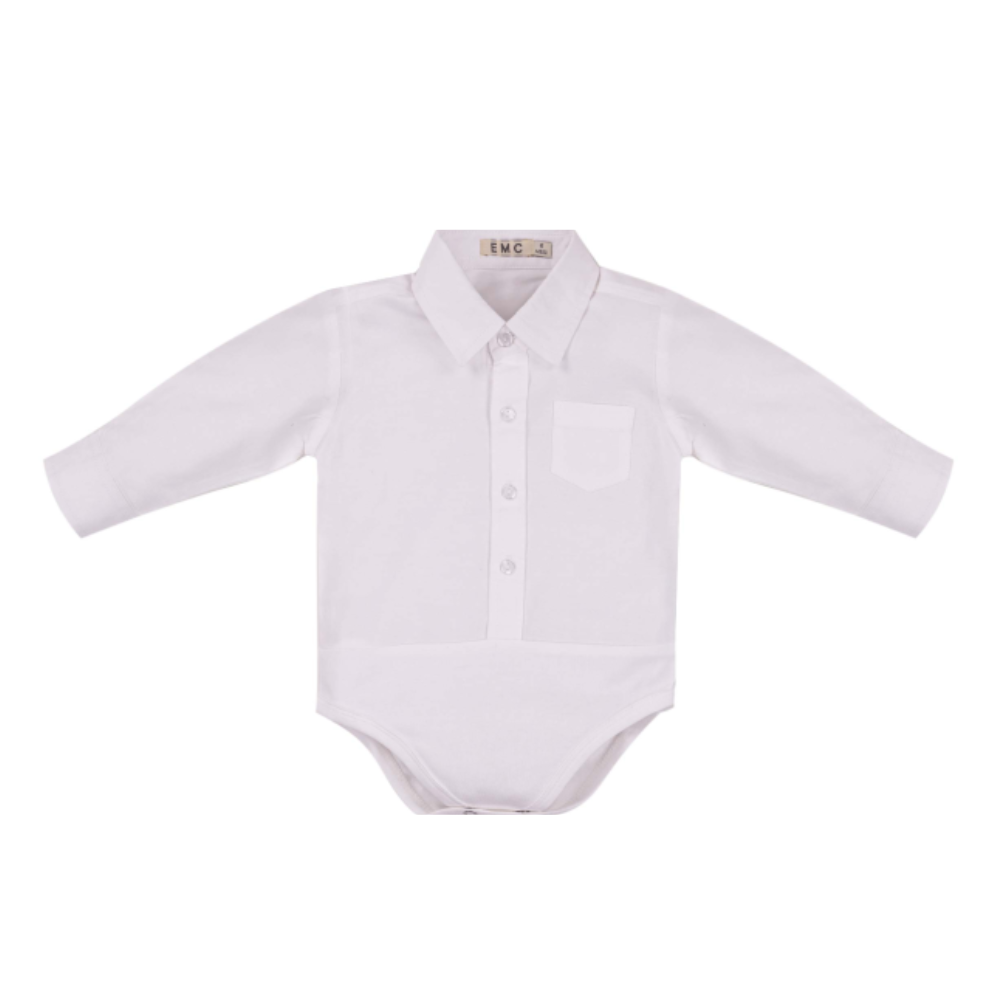 Body camisa branca de bebé com manga comprida - EMC