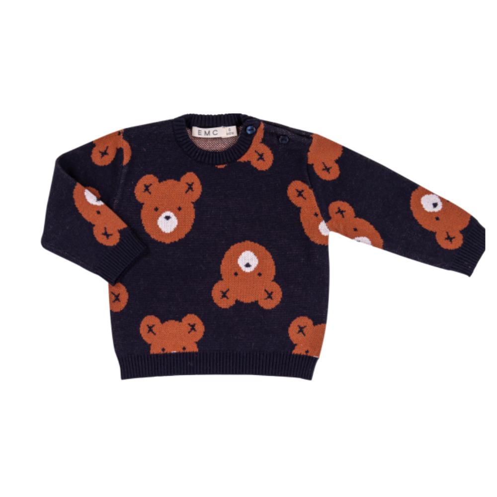 Camisola de bebé azul marinho com estampado de ursinhos - EMC