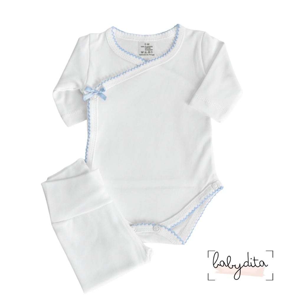 Body liso com collants sem carda - Azul bebé