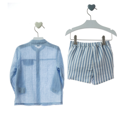 Conjunto menino  "Nagare" camisa azul e calções às riscas - Marta Y Paula