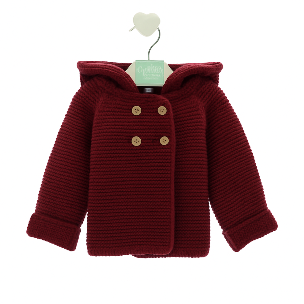 Casaco de malha bordô com capuz e botões - Marta y Paula
