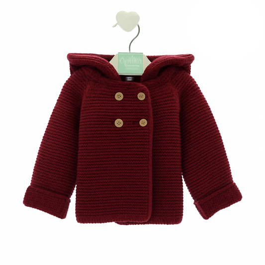 Casaco de malha bordô com capuz e botões - Marta y Paula