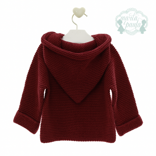 Casaco de malha bordô com capuz e botões - Marta y Paula