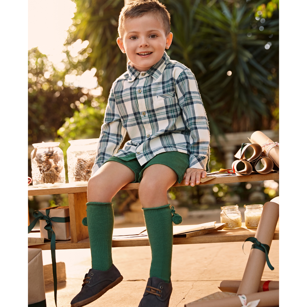 Conjunto menino camisa xadrez verde e calções - Juliana