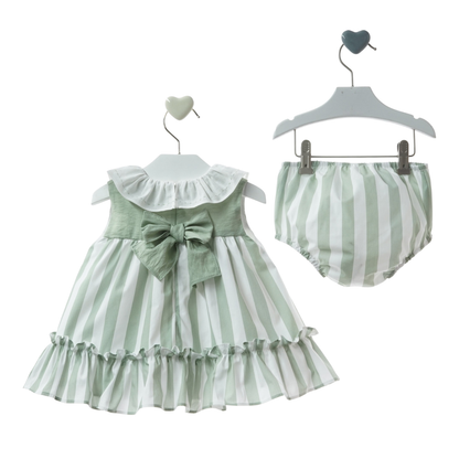 Vestido "Minarai" às riscas verdes com laço + tapa-fralda - Marta Y Paula