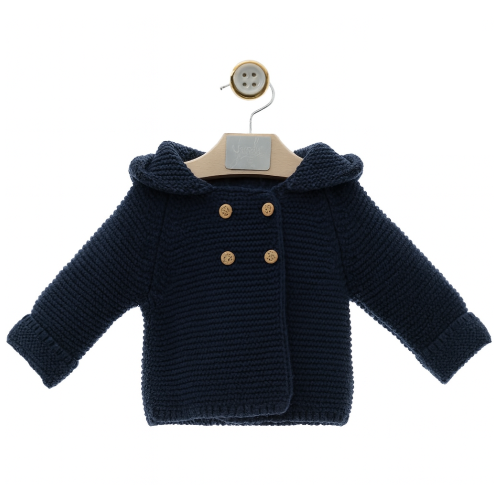 Casaco de malha azul marinho com pompom - Yoedu