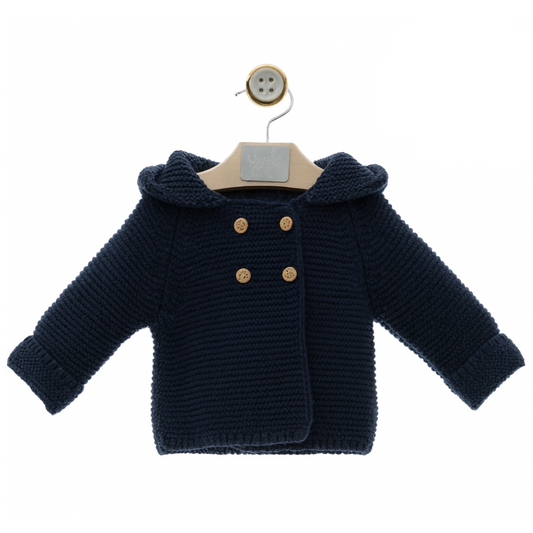 Casaco de malha azul marinho com pompom - Yoedu