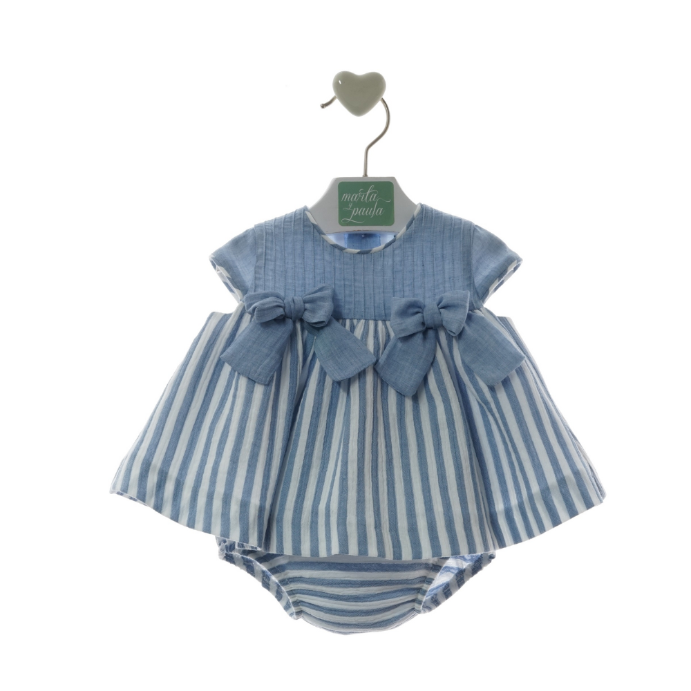 Vestido "Nagare" com laços e riscas azuis com tapa fraldas - Marta Y Paula