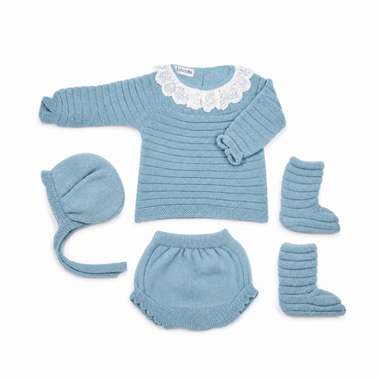 Conjunto de malha para bebé com gola em renda- Juliana