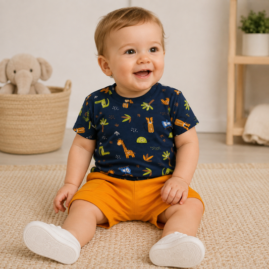 Conjunto Bebé Menino Safari com Calções Laranja - EMC