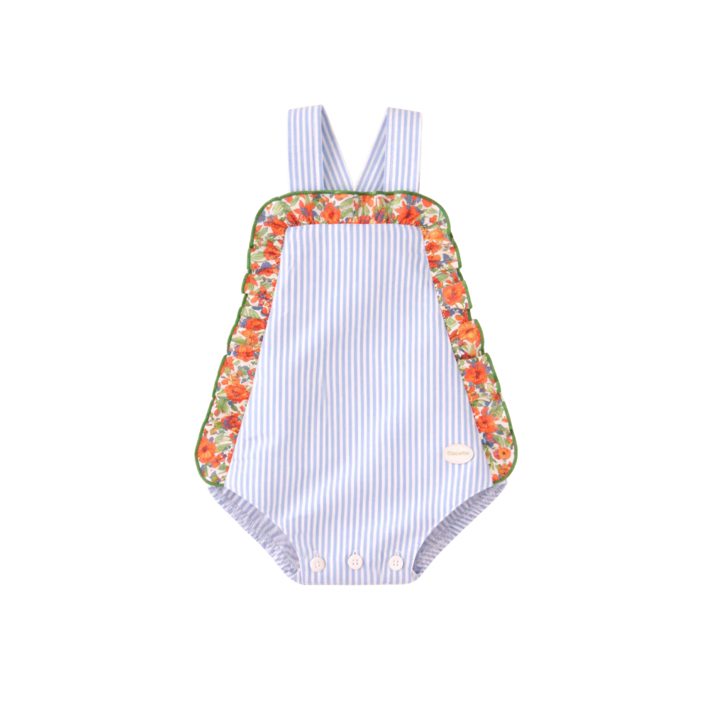 Fofo bebé riscas azuis com folho floral - Cocote
