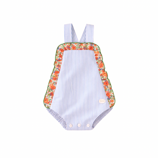 Fofo bebé riscas azuis com folho floral - Cocote